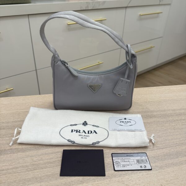Prada Tessuto Nylon Mini Re-Edition 2000 Bag Light Grey/ Light Blue