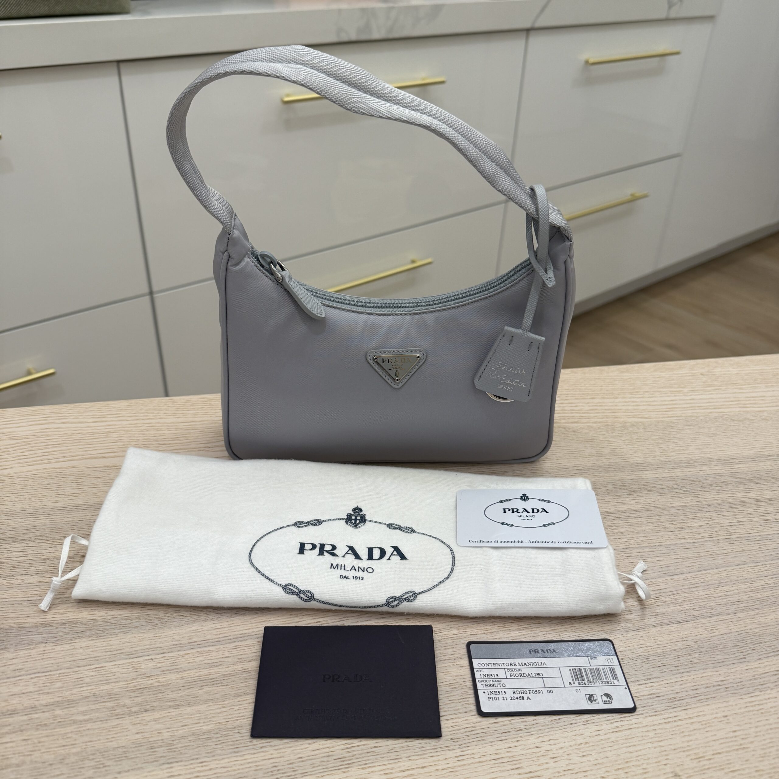 Prada Tessuto Nylon Mini Re-Edition 2000 Bag Light Grey/ Light Blue