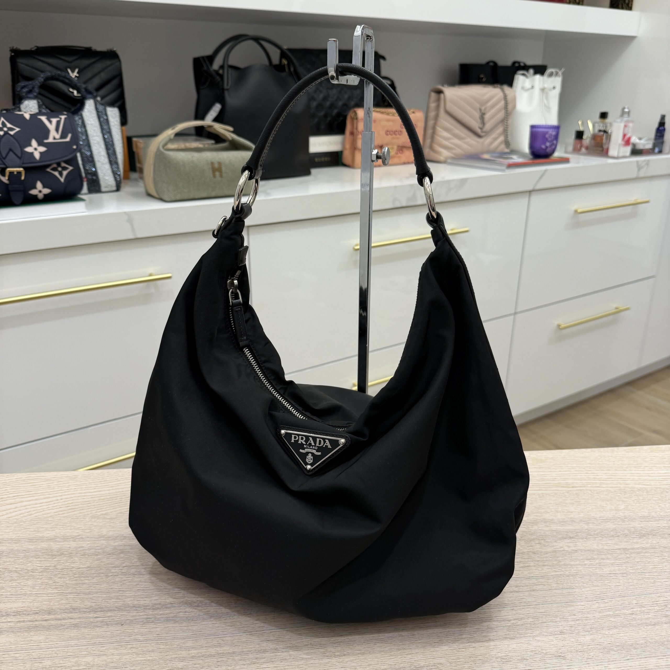 Prada Tessuto Nylon Sacca Shoulder Bag Black