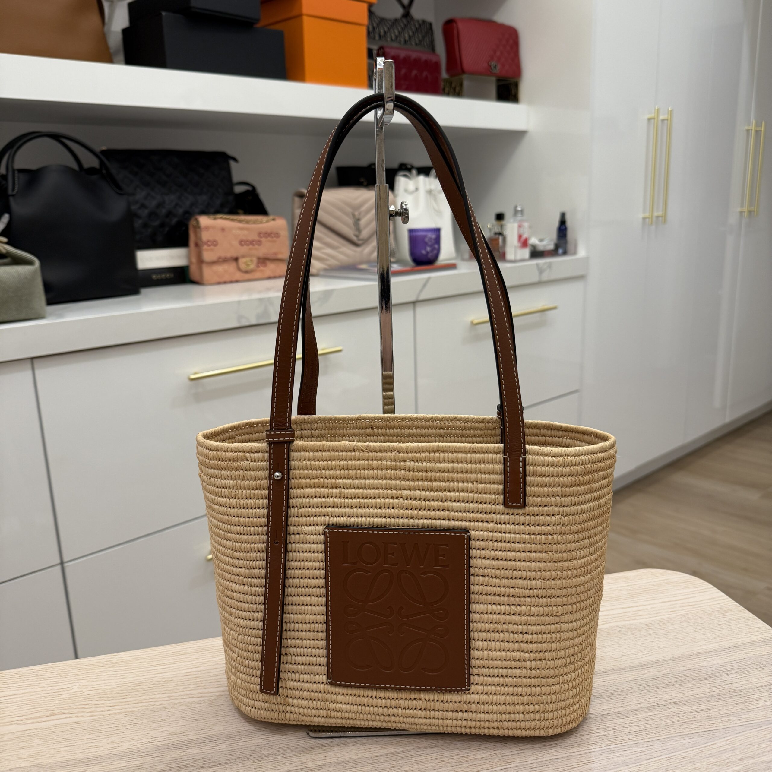 Loewe Square Anagram Straw Basket Tote Bag
