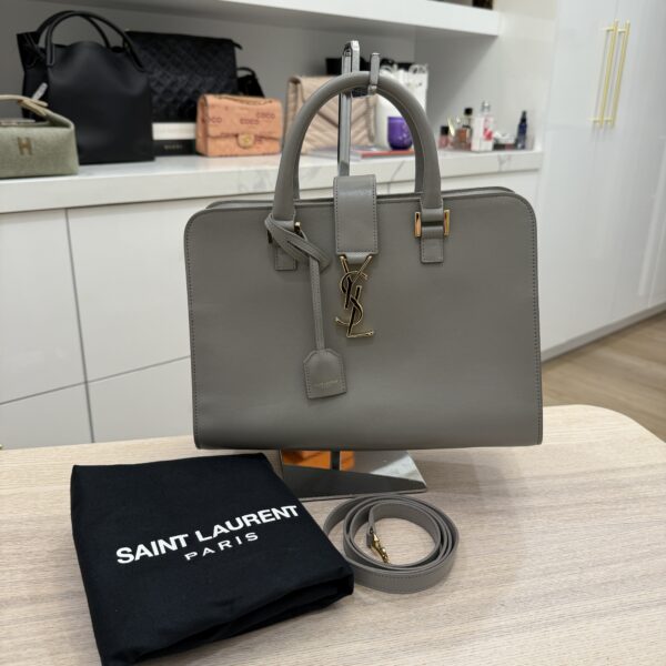 Saint Laurent YSL Calfskin Small Monogram Cabas Fog