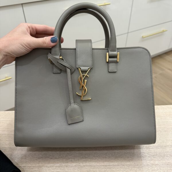 Saint Laurent YSL Calfskin Small Monogram Cabas Fog