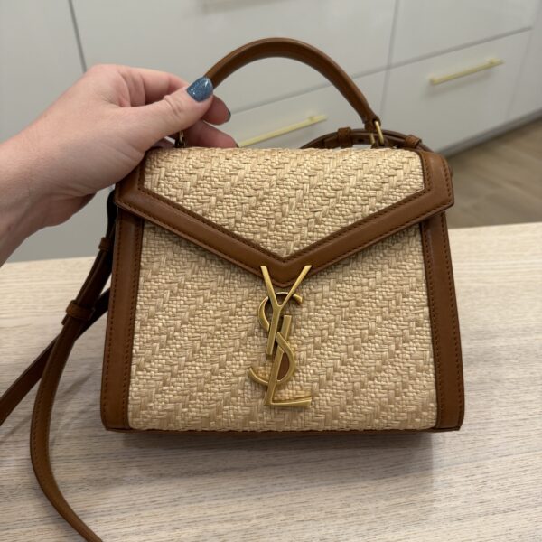 Saint Laurent YSL Cassandra Mini Top Handle Bag in Raffia and Leather