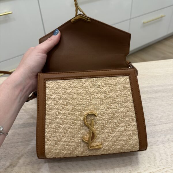Saint Laurent YSL Cassandra Mini Top Handle Bag in Raffia and Leather
