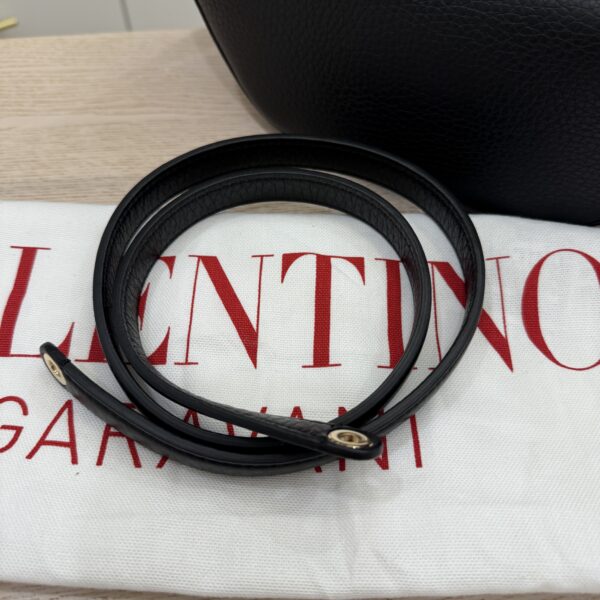 Valentino Garavani Small V Logo Moon Hobo Bag in Grainy Calfskin with Chain Black