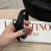 Valentino Garavani Small V Logo Moon Hobo Bag in Grainy Calfskin with Chain Black