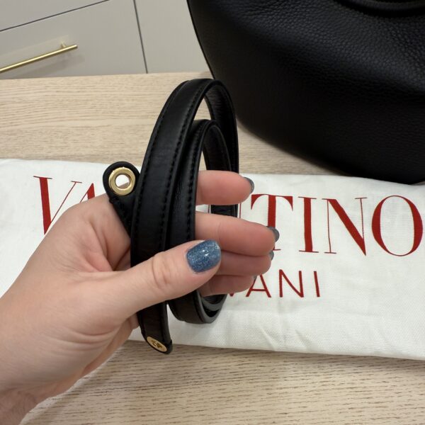 Valentino Garavani Small V Logo Moon Hobo Bag in Grainy Calfskin with Chain Black
