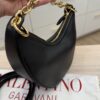 Valentino Garavani Small V Logo Moon Hobo Bag in Grainy Calfskin with Chain Black