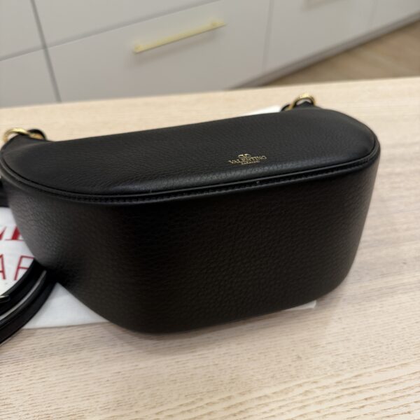 Valentino Garavani Small V Logo Moon Hobo Bag in Grainy Calfskin with Chain Black