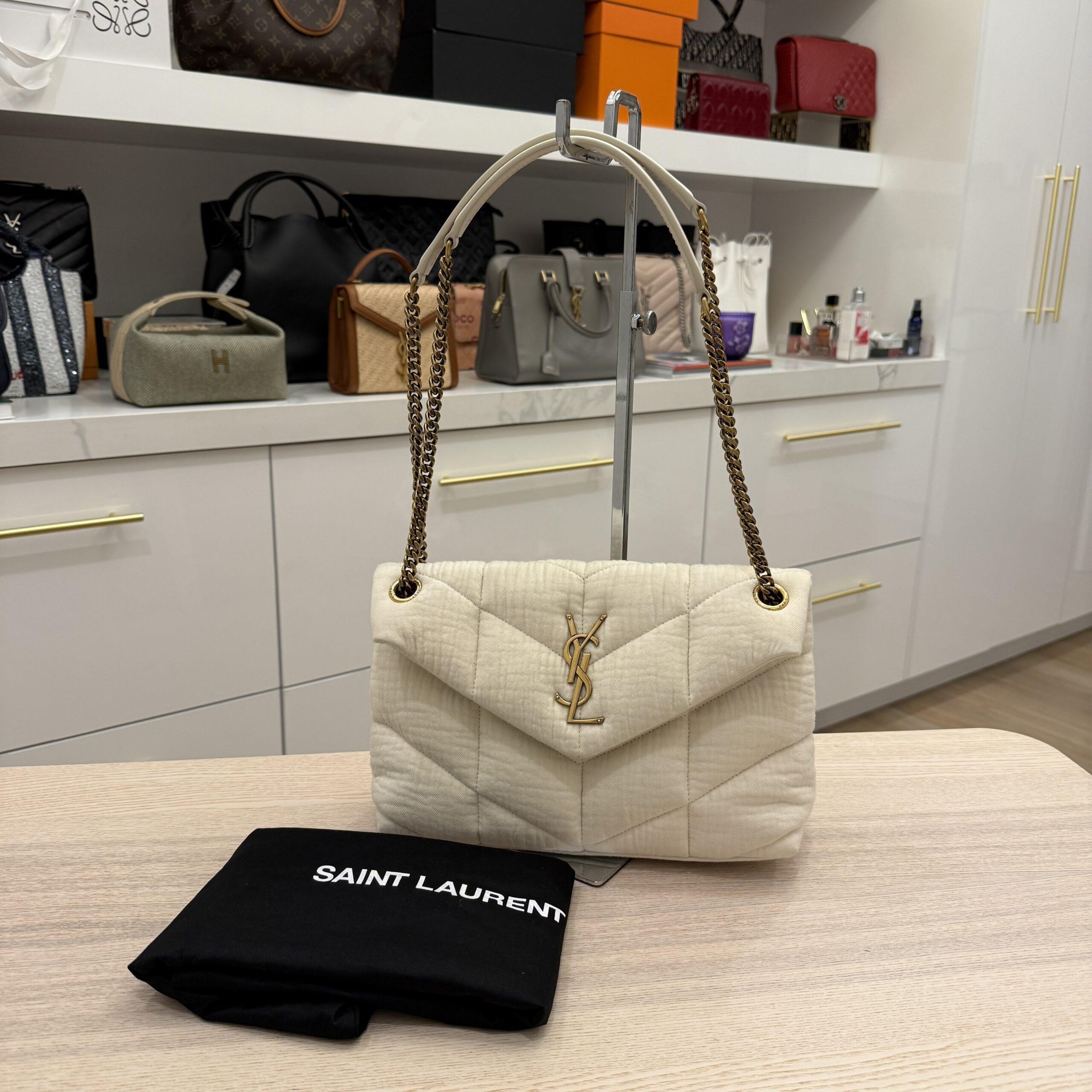 Saint Laurent YSL Small Loulou Puffer Cotton Twill Shoulder Bag