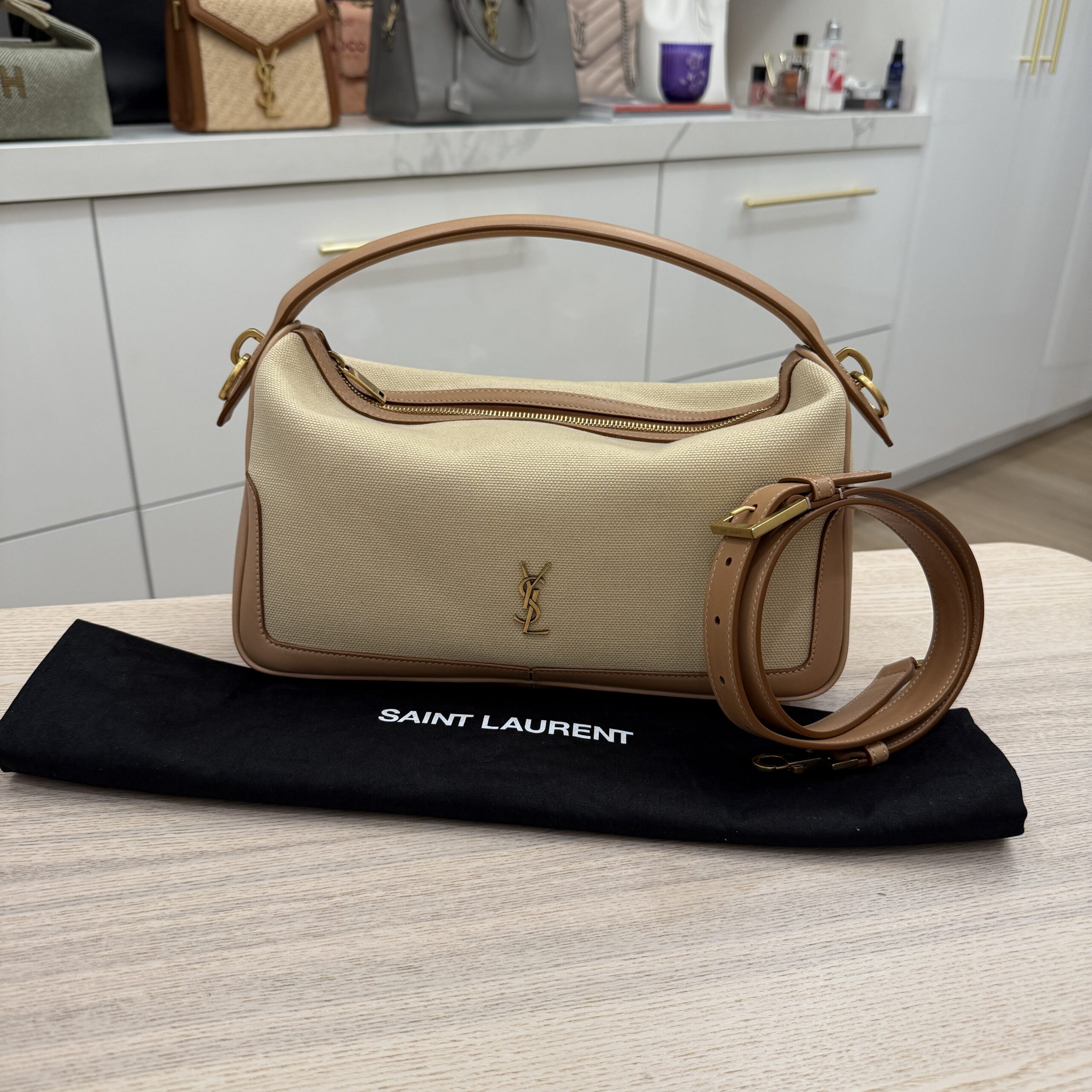 Saint Laurent YSL Camera Top-Handle Bag in Canvas and Leather