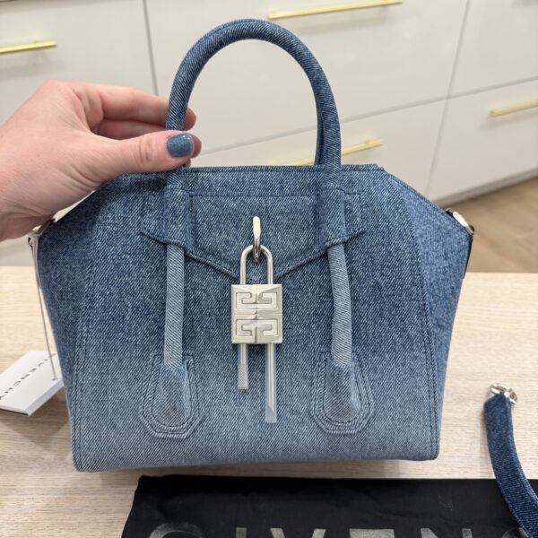Givenchy Antigona Lock Mini Top-Handle Bag in Faded Denim