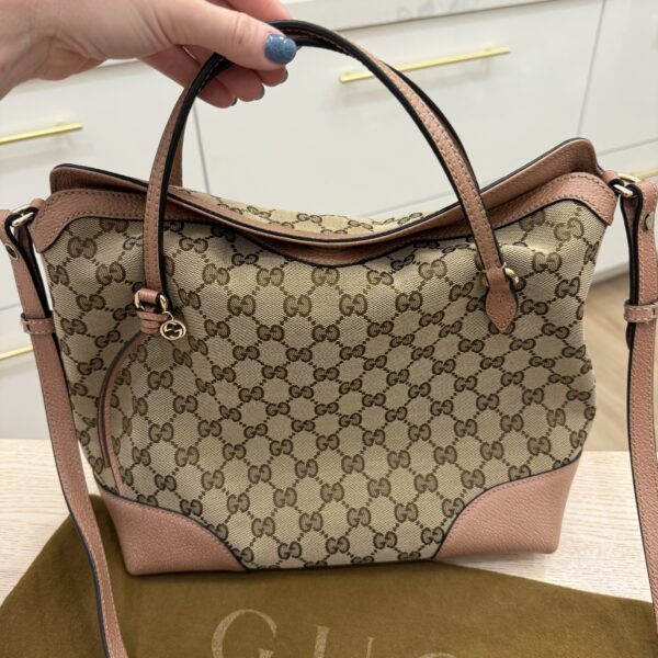 Gucci Monogram Textured Calfskin Medium Bree Foldover Tote Pink