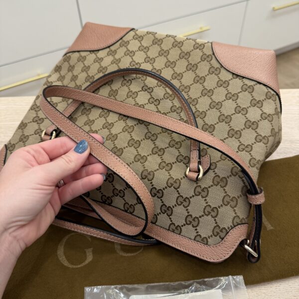 Gucci Monogram Textured Calfskin Medium Bree Foldover Tote Pink