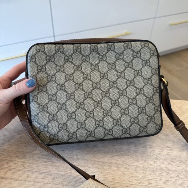 Gucci GG Supreme Monogram Small Horsebit 1955 Shoulder Bag Beige Brown Sugar