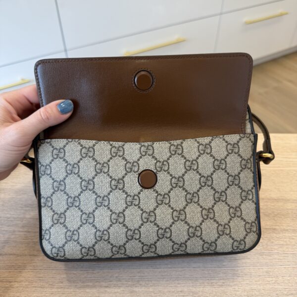 Gucci GG Supreme Monogram Small Horsebit 1955 Shoulder Bag Beige Brown Sugar