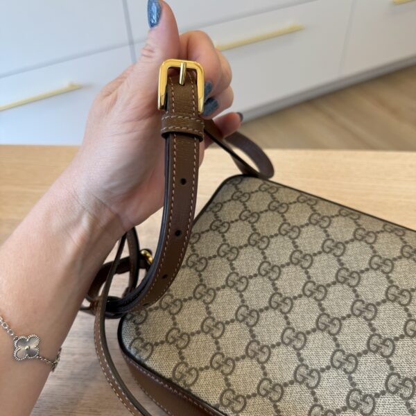 Gucci GG Supreme Monogram Small Horsebit 1955 Shoulder Bag Beige Brown Sugar