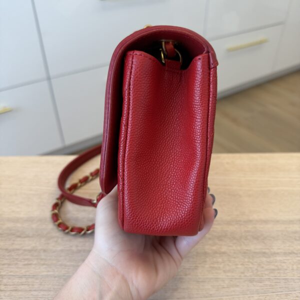 Chanel Filigree Flap Bag Quilted Caviar Medium Red Gold Hardware