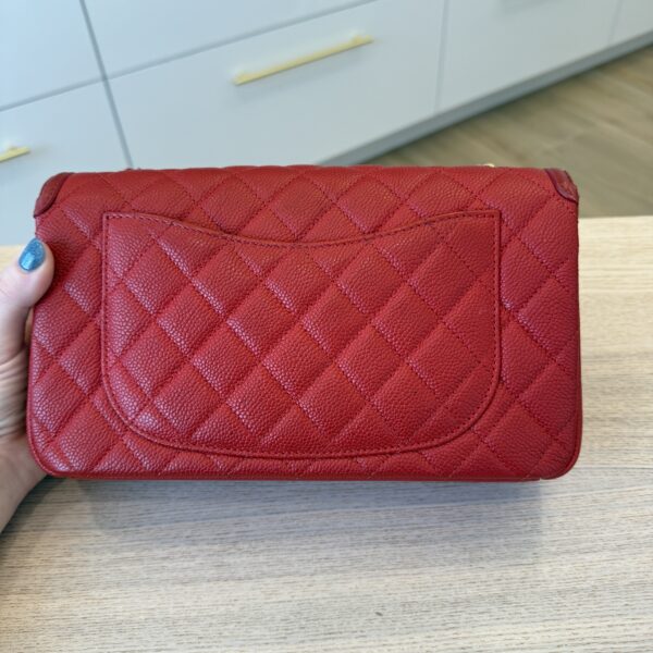 Chanel Filigree Flap Bag Quilted Caviar Medium Red Gold Hardware