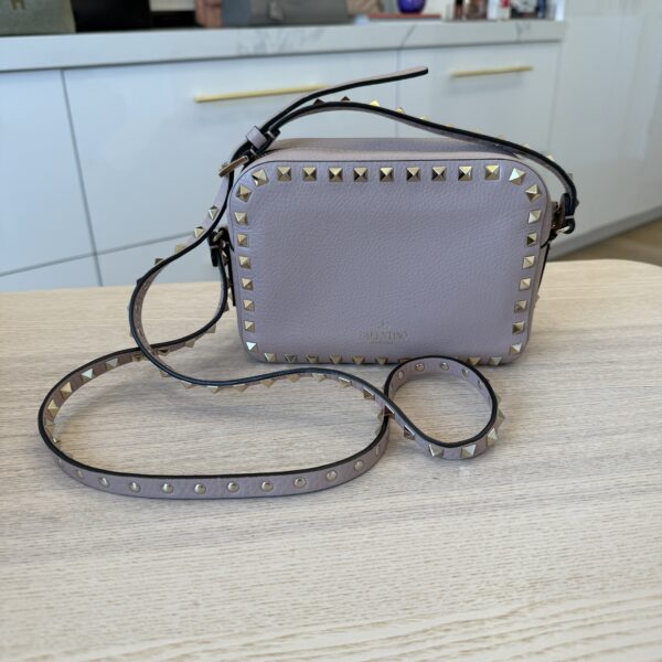 VALENTINO GARAVANI Pebbled Calfskin Rockstud Camera Crossbody Bag