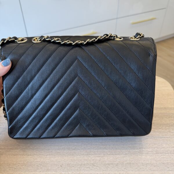 Chanel Calfskin Chevron Quilted Large Statement Flap Black