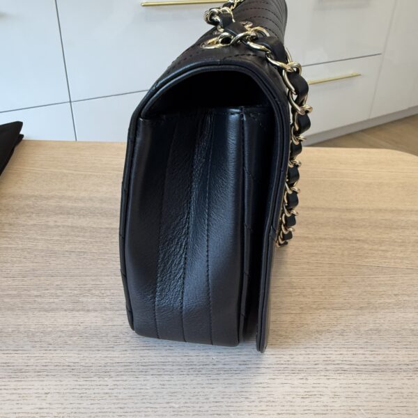 Chanel Calfskin Chevron Quilted Large Statement Flap Black