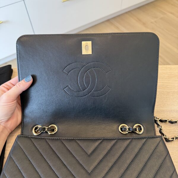 Chanel Calfskin Chevron Quilted Large Statement Flap Black