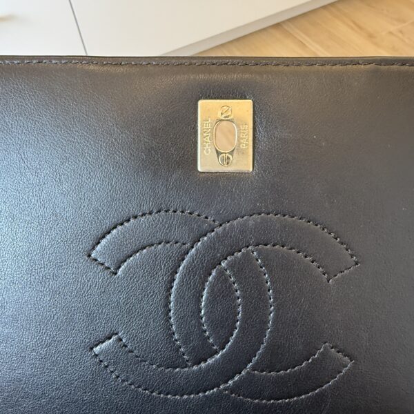 Chanel Calfskin Chevron Quilted Large Statement Flap Black
