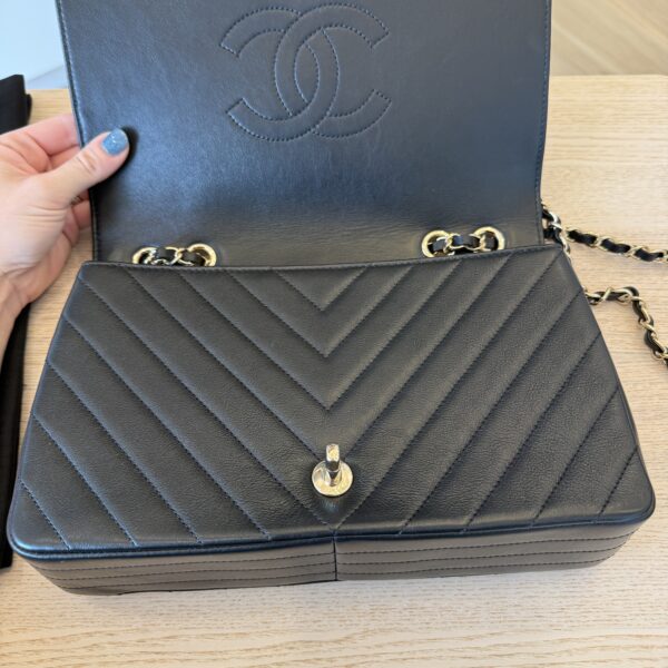 Chanel Calfskin Chevron Quilted Large Statement Flap Black