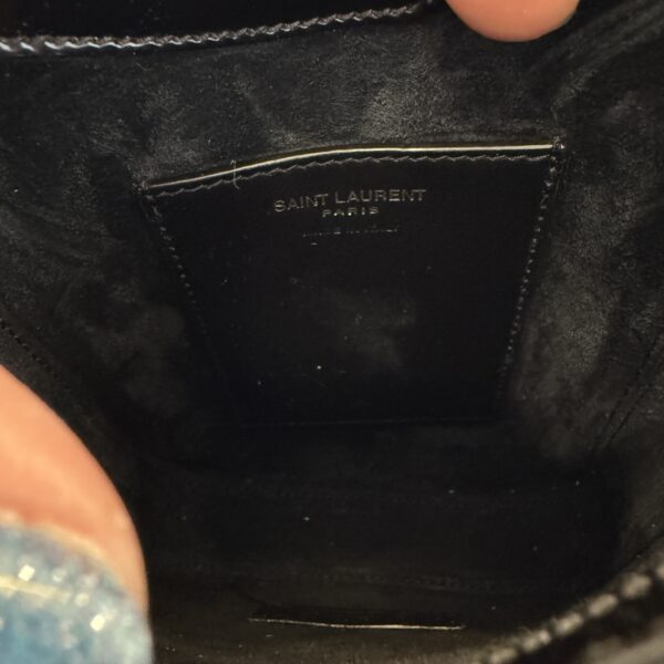 SAINT LAURENT Le 5 a 7 Vertical Shoulder Bag Leather Mini Patent Black Silver Hardware
