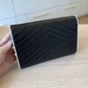 Saint Laurent Envelope Quilted Leather Chain Wallet Cream Black and White