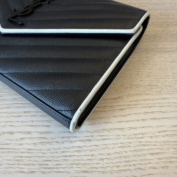 Saint Laurent Envelope Quilted Leather Chain Wallet Cream Black and White