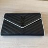 Saint Laurent Envelope Quilted Leather Chain Wallet Cream Black and White