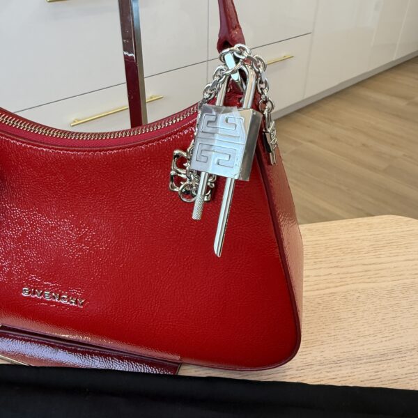 Givenchy Lucky Lock Small Embellished Glossed Textured-Leather Shoulder Bag Red