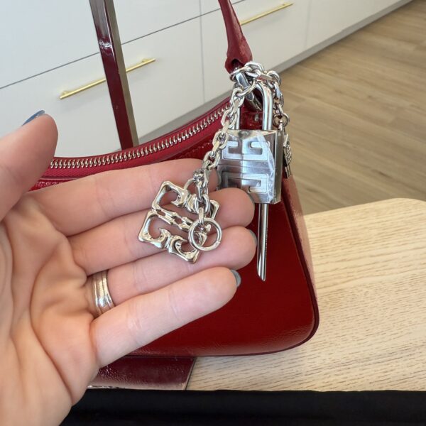Givenchy Lucky Lock Small Embellished Glossed Textured-Leather Shoulder Bag Red