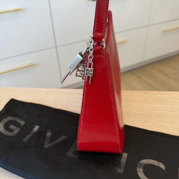 Givenchy Lucky Lock Small Embellished Glossed Textured-Leather Shoulder Bag Red