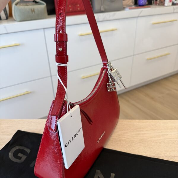 Givenchy Lucky Lock Small Embellished Glossed Textured-Leather Shoulder Bag Red