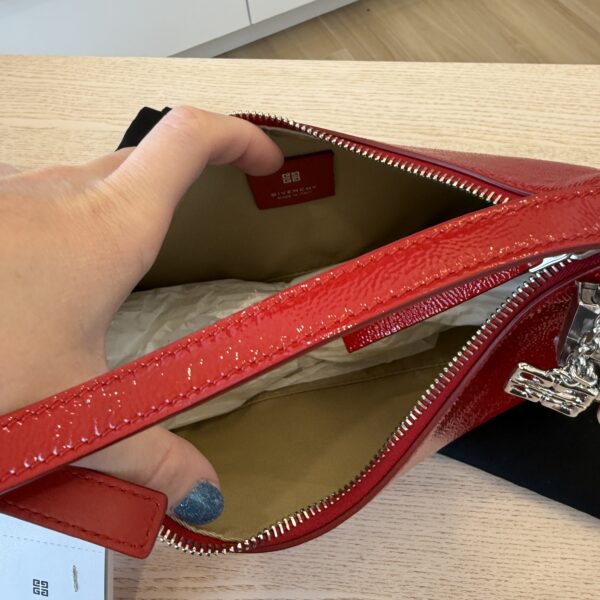 Givenchy Lucky Lock Small Embellished Glossed Textured-Leather Shoulder Bag Red