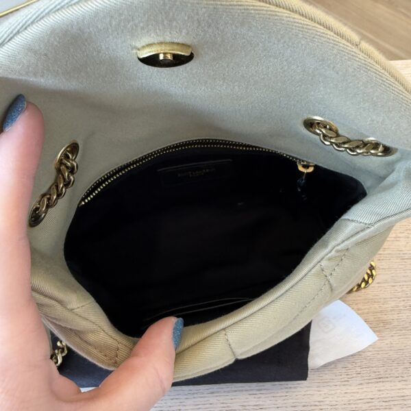 Saint Laurent YSL Puffer Toy Bag In Jersey Cool Beige and Gold Hardware