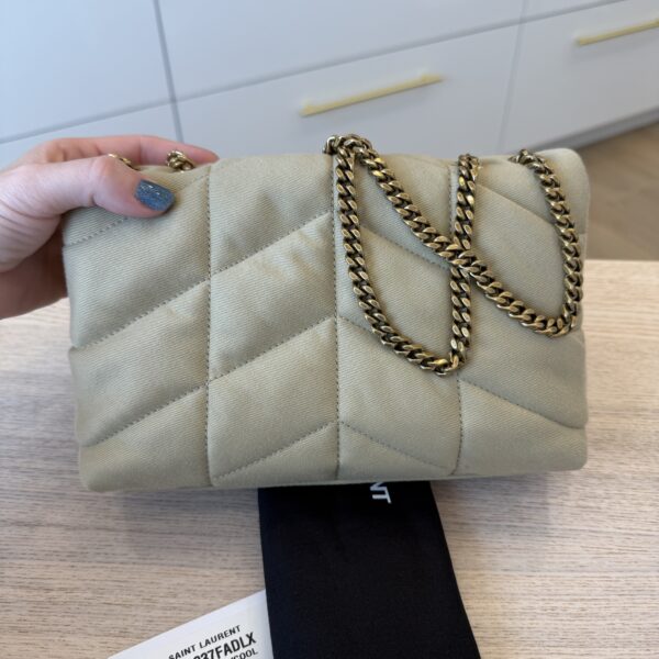 Saint Laurent YSL Puffer Toy Bag In Jersey Cool Beige and Gold Hardware