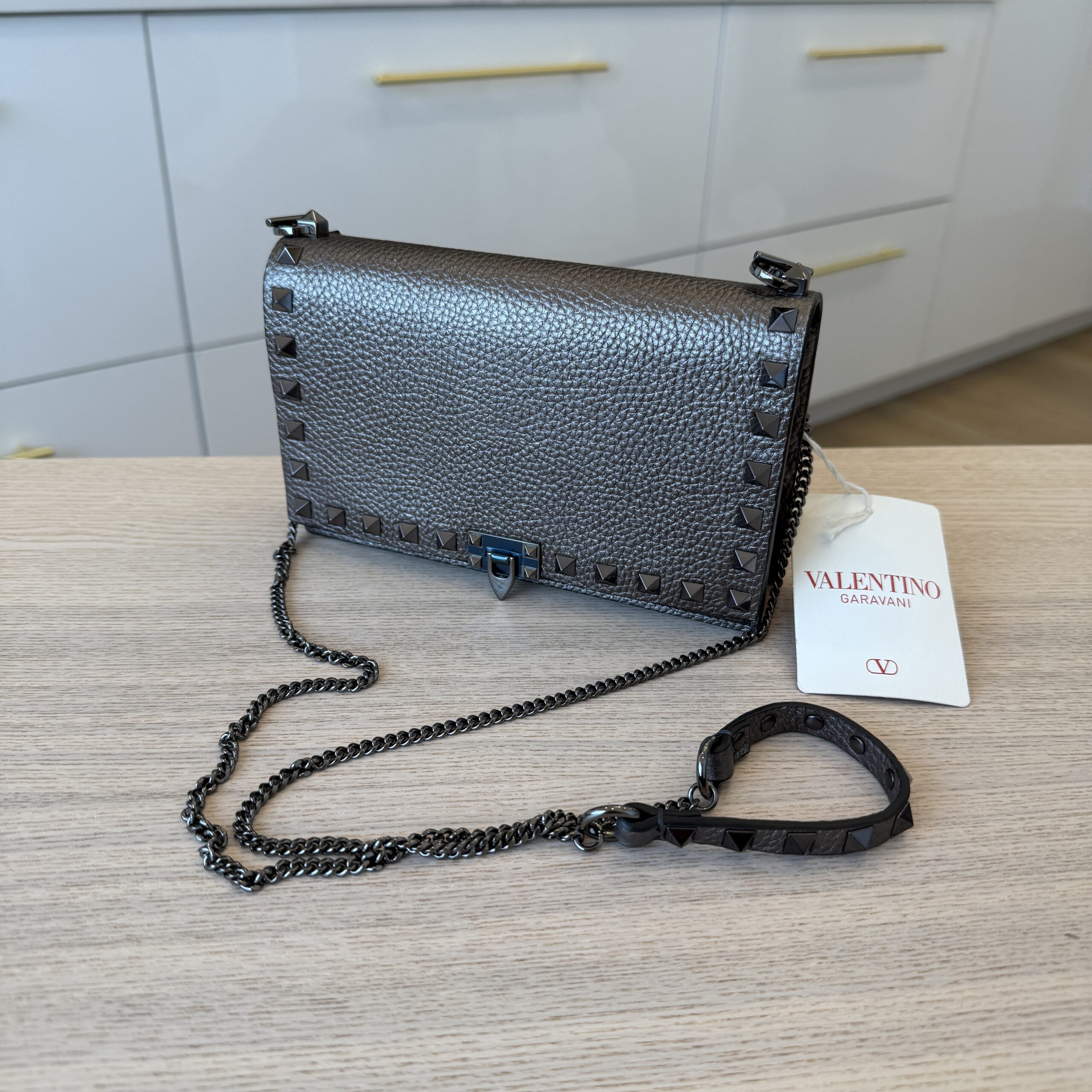 Valentino Garavani Rockstud Leather Pouch on Chain