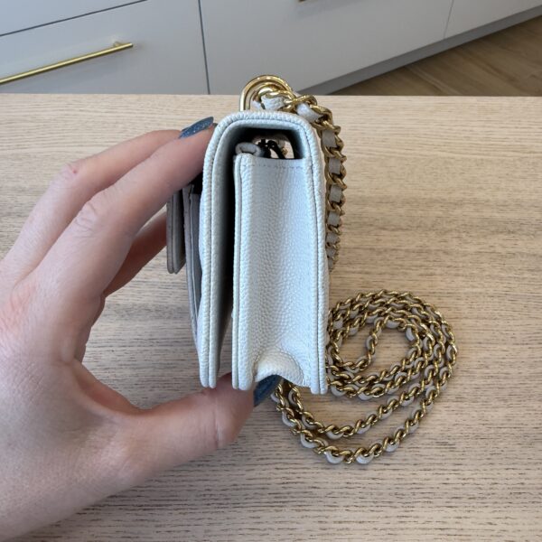 Chanel Caviar Quilted Pocket Twins Clutch With Chain White