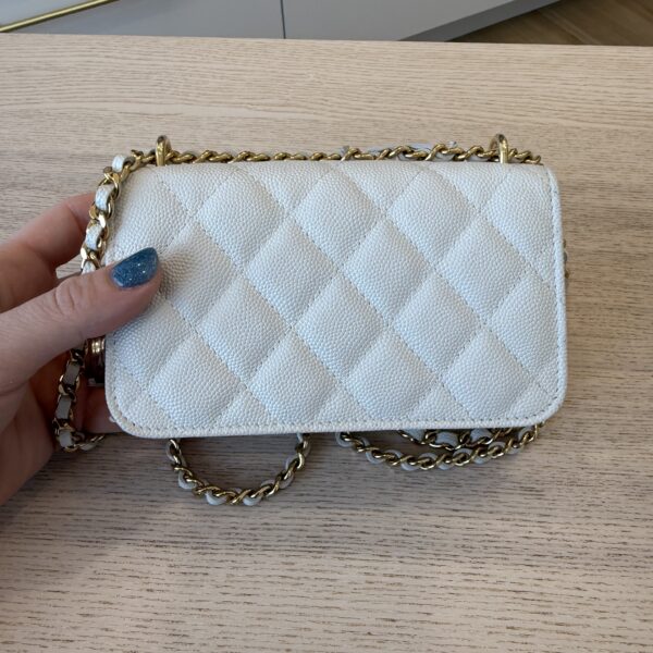Chanel Caviar Quilted Pocket Twins Clutch With Chain White