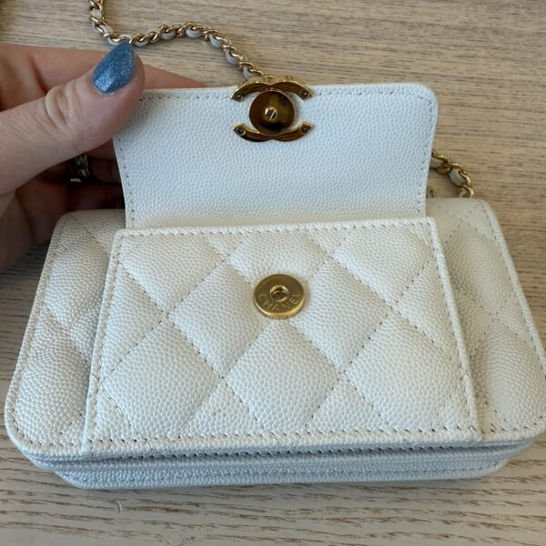 Chanel Caviar Quilted Pocket Twins Clutch With Chain White