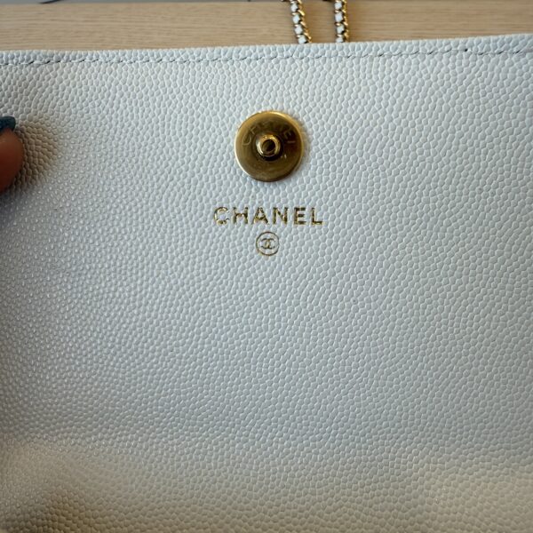 Chanel Caviar Quilted Pocket Twins Clutch With Chain White