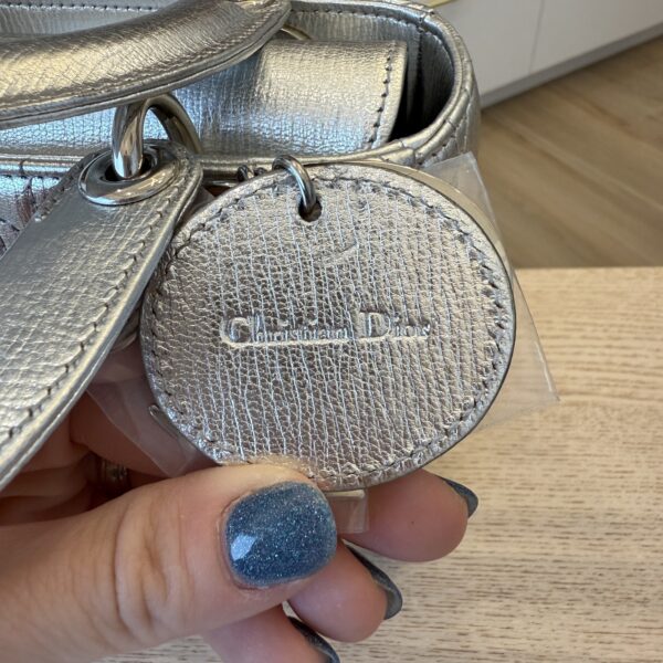 Christian Dior Metallic Grained Calfskin Cannage Small Lady Dior Silver Silver Hardware