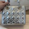 Christian Dior Metallic Grained Calfskin Cannage Small Lady Dior Silver Silver Hardware