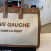 SAINT LAURENT YSL Raffia Calfskin Rive Gauche Tote Naturale Tan