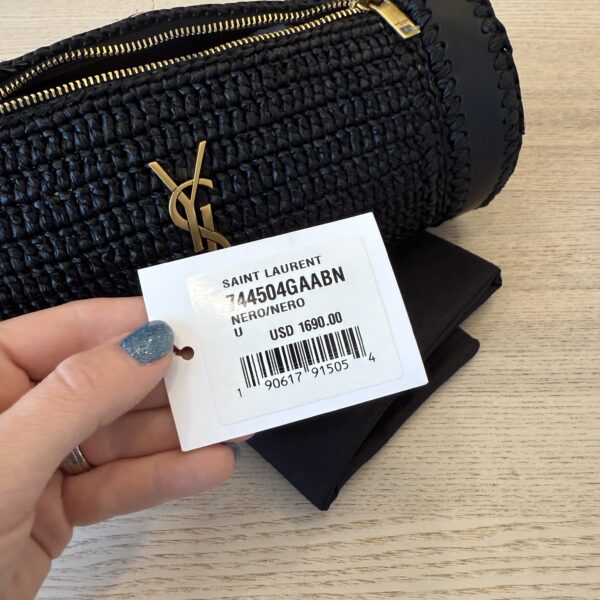 SAINT LAURENT YSL Black Raffia Small Cassandre Tube Bag Gold Hardware