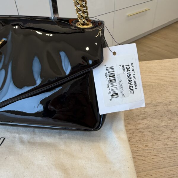 Saint Laurent Calypso Small YSL Shoulder Bag in Patent Padded Leather Black Gold Hardware